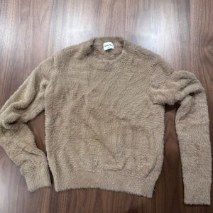Aritzia Fuzzy Crewneck Sweater in Camel Brown